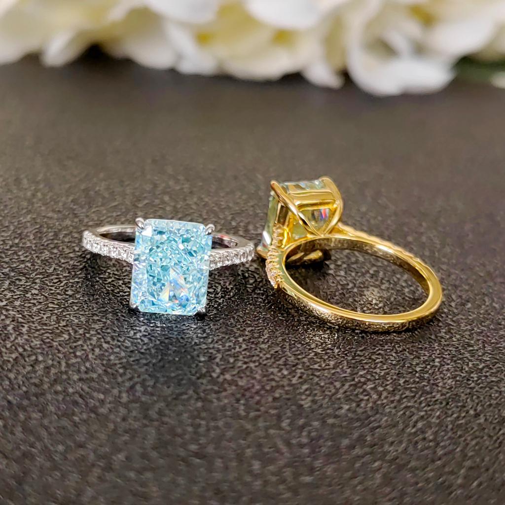 S925 Silver Rectangular Light Ice Blue Zircon High-carbon Diamond Good Quality Ice Cut Rings for Women Fine Jewelry
