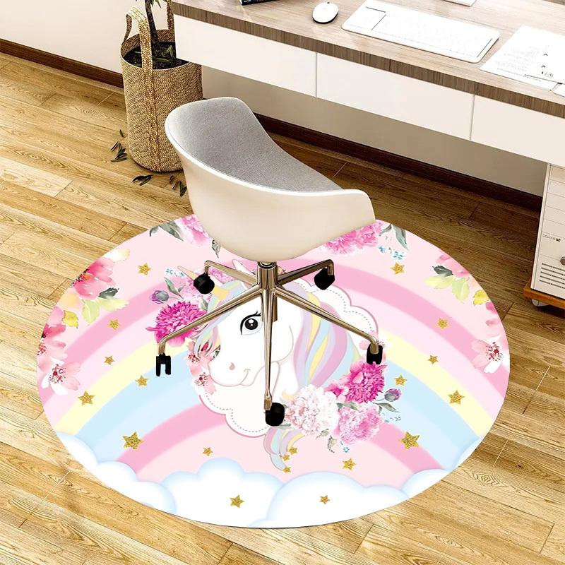 1PC Unicorn Flowers Non-Slip Floor Round carpet, Office, family, bedroom, Large Area Rug Indoor Rugs, Vibrant Colors-Z0488