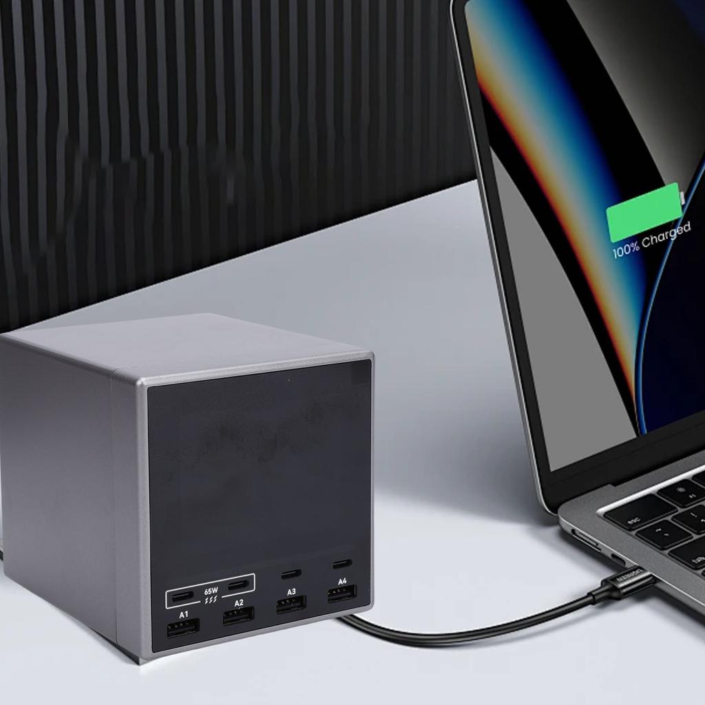 80W USB A Charging Station 4 Port USB C PD Fast Charging Station Color Digital Display Support PD3.1 PD3.0 QC3.0 for Laptops