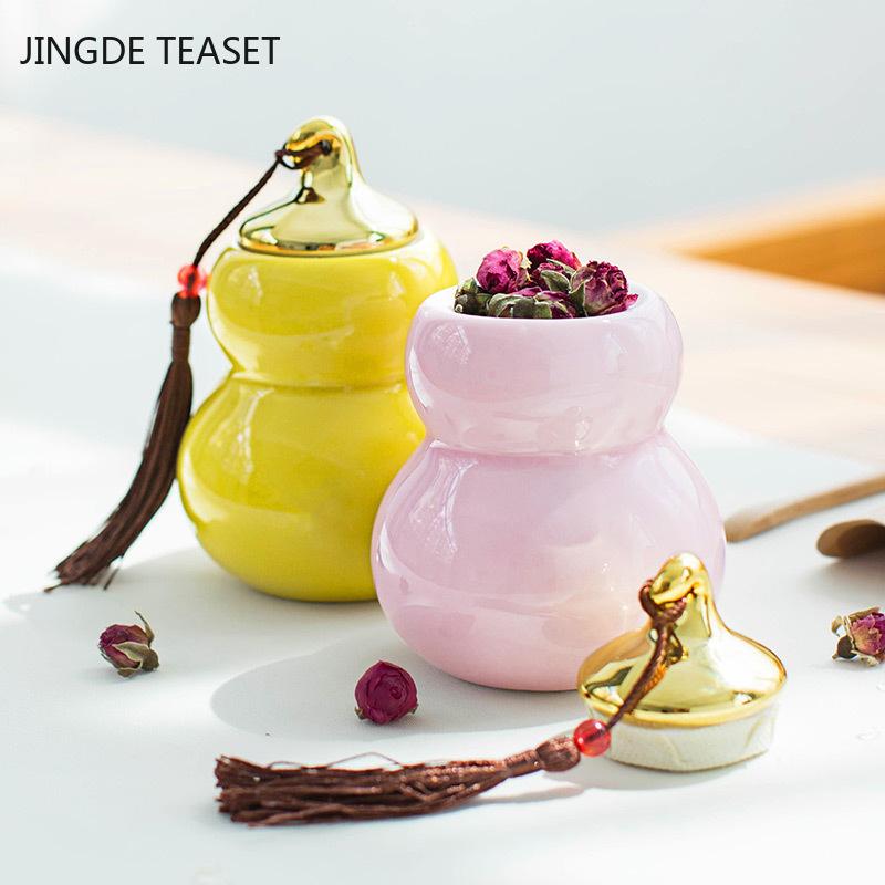 Portable Color celadon gourd tea caddy sealed storage tank travel Tea Boxes Ceramic tea tin containers coffee canister Candy jar