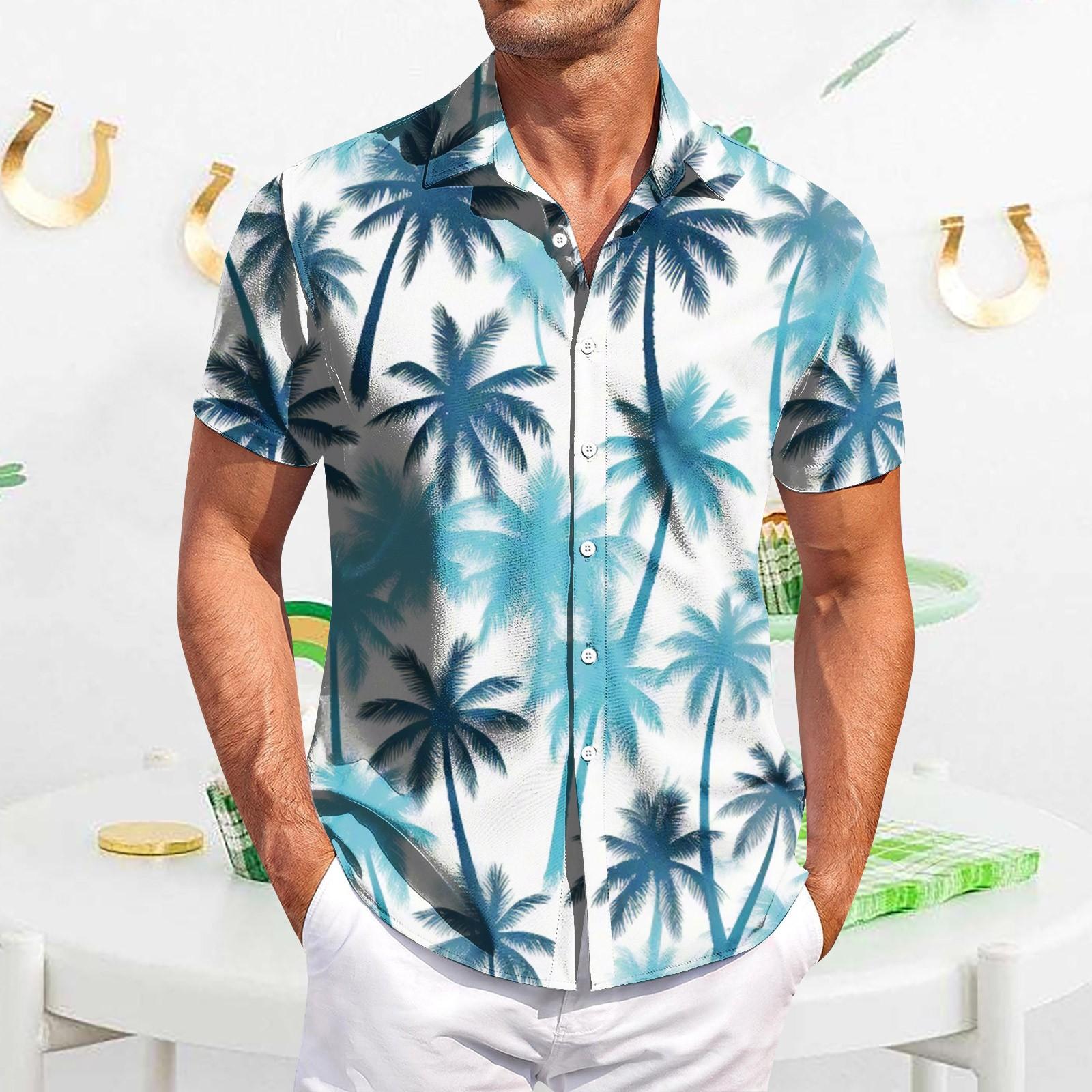 

Мужская повседневная рубашка с короткими рукавами, облегающая, стильная, с гавайским принтом XXL светло-синий