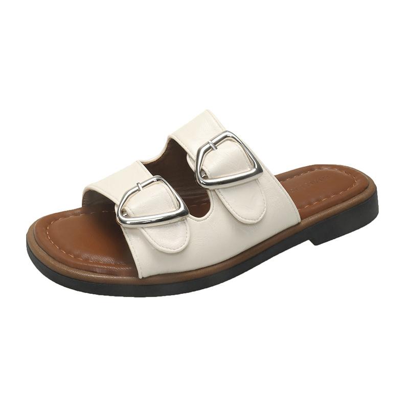 Beach cool slippers women's 2025 summer new one-pedal lazy versatile outer wear belt buckle flat bottom one-word drag