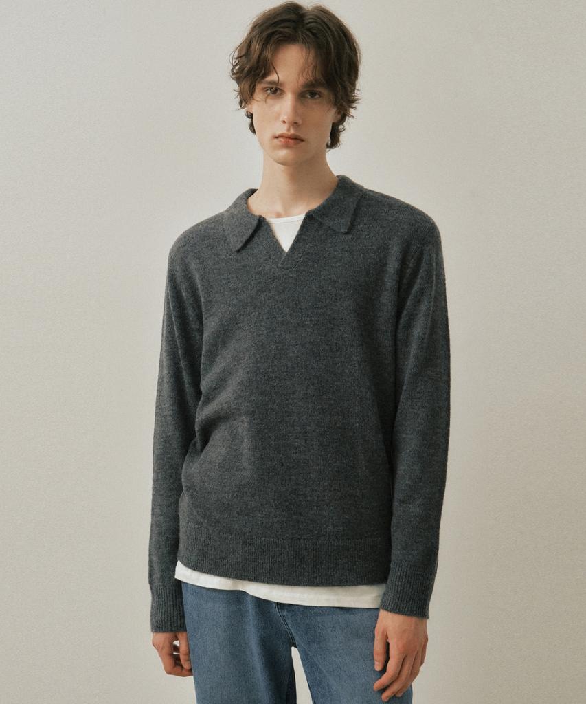 Wednesday Oasis Ash Open Collar Wool Knit_Charcoal(Wc25-Kn82)