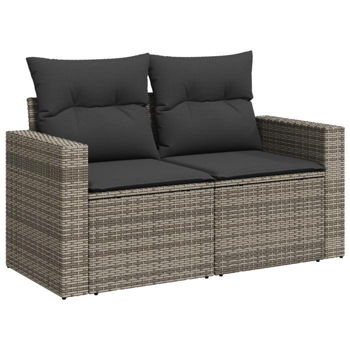 Ensemble de canapés de jardin de 12 pièces avec coussins gris en rotin poly et acacia, Ensemble de salle à manger de jardin 3363608