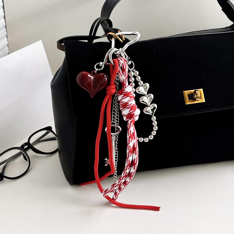 1 Piece Handmade Love Bow Weaving Rope Keychain Creative Simple Diy Rope Pendant Y2K Tassels Trendy Accessory Gifts