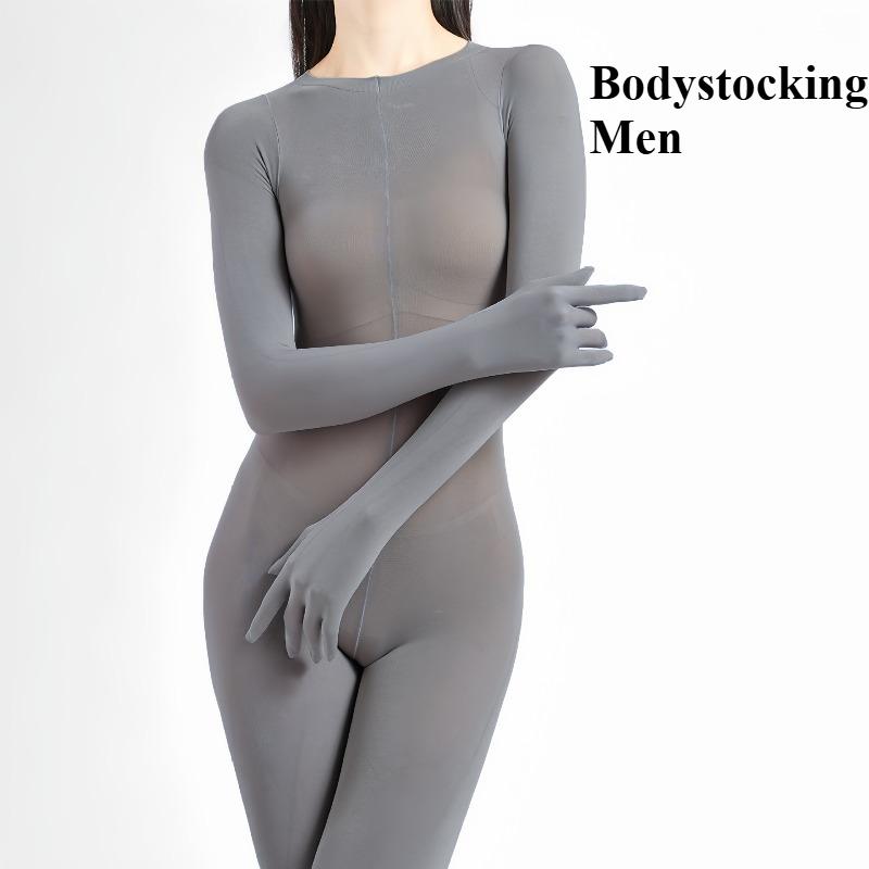 Unisex Five-Finger Onesie Winter Velvet Full Bodystocking High Elastic Crotchess Lingerie Jumpsuit Men Penis Sheath Nightwear