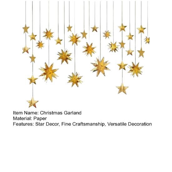 Goldene Weihnachtsgirlande Sternenstreamer 3D Sterne Metallic Papier Hängende Wimpelkette Banner Festliche Feiertagsdekoration