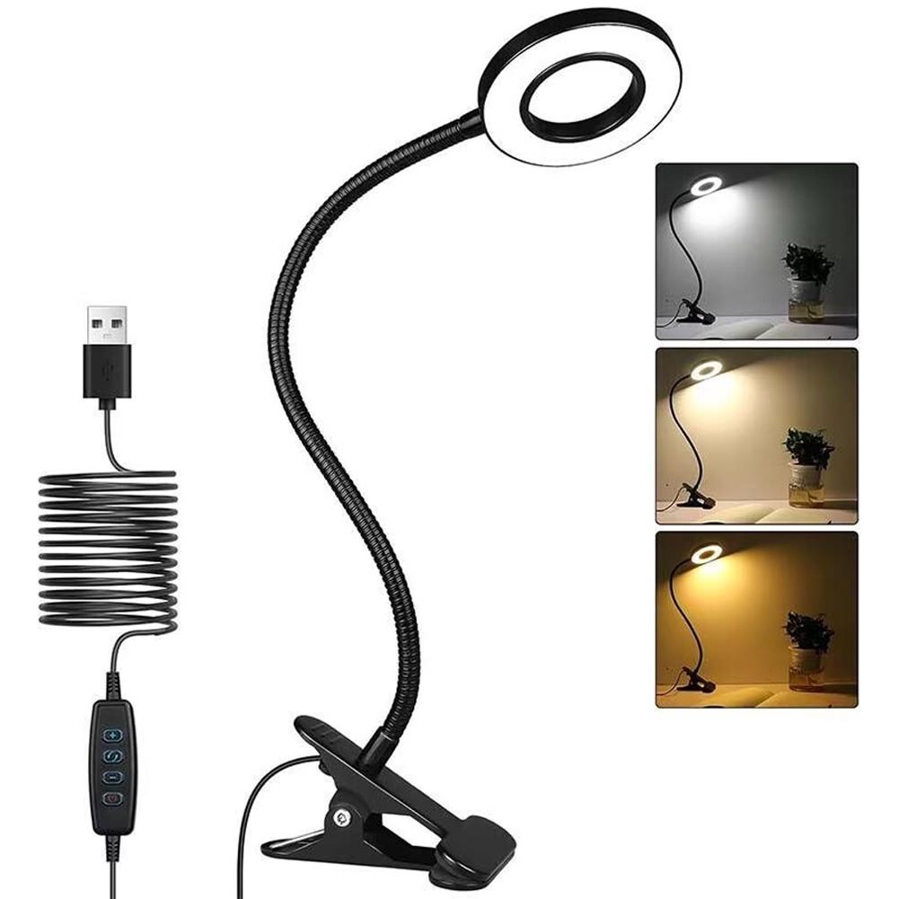 

LED Eye-Caring Clip On Desk Lamp 3 Color Temperatures 10-Level Dimmable 6-10W USB Powered Book Light With 360° Flexible Hose