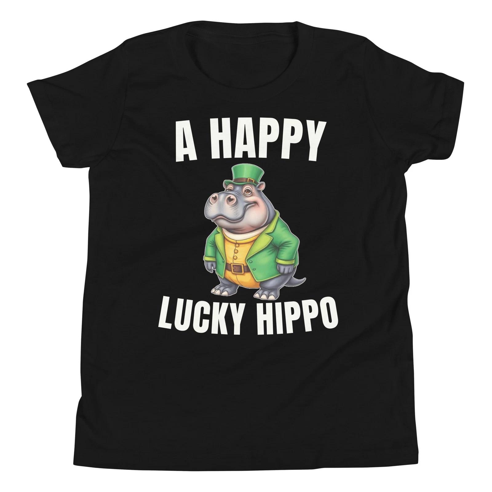 A Happy Lucky Hippo Funny St. Patricks Day Hippopotamus Youth T-Shirt 120