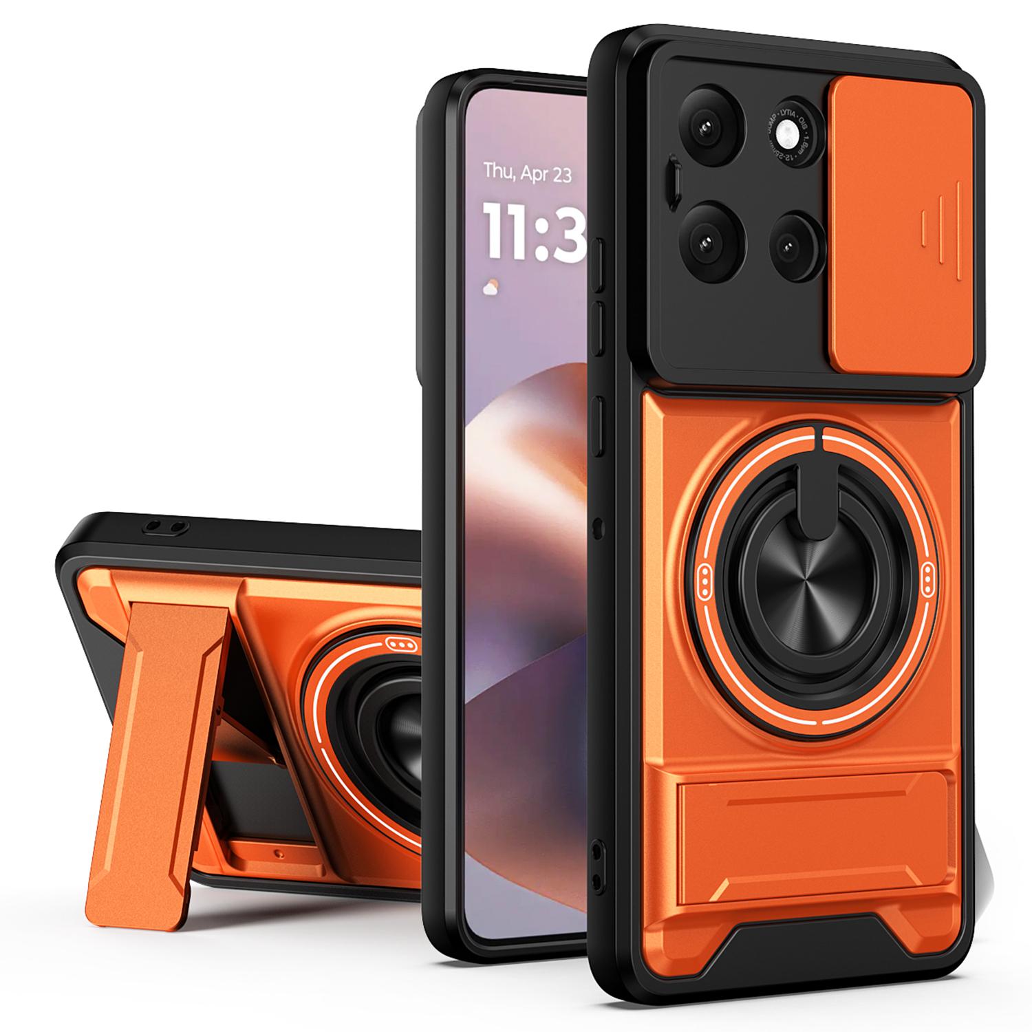 For Motorola Moto G86 5G Magnetic Case Ring Holder Foldable Kickstand TPU PC Phone Cover with Camera Lens Slider