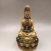 Bronze Sitting On a a Water Vase, Guanyin Buddha Statue Made of Brass with a Lotus, an Ornament for Wo
