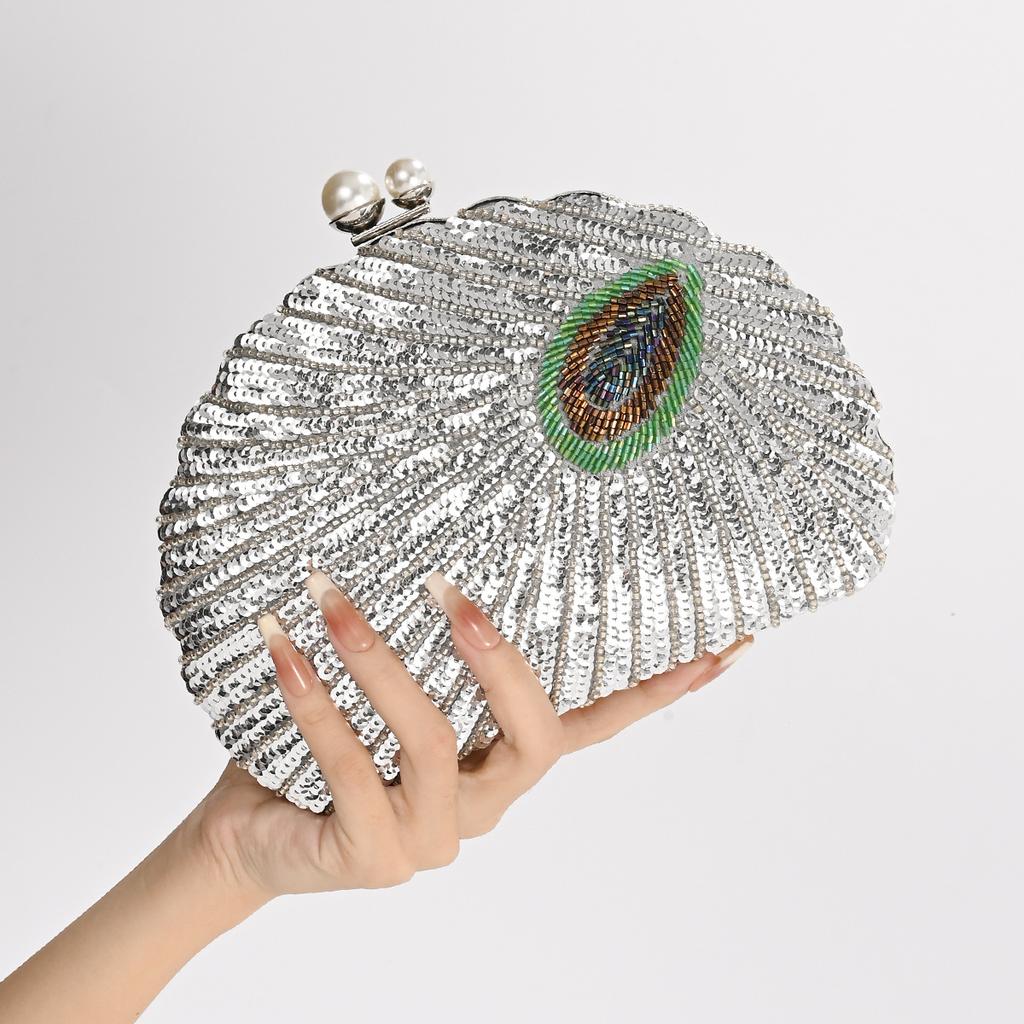 Shell Shape Women's Clutch Bag Sequin Purses and Handbags Luxury Designer Retro Embroidery Evening Bag Female Party Handbag