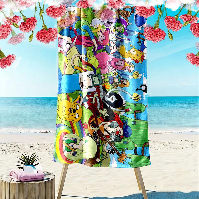 Adventure Time Print Beach Towel, Large Soft Quick Dry Towel for Beach Camping Swimming