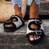White Black Women's Slippers Fur Plush Platform Wear Non Slip Slippers Casual Fashion Pin Buckle Roman Flip Flops Winter Style