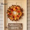 Artificial Sunflower Wreath Fall Maple Leaf with Pumpkin Pinecone, Thanksgiving Harvest Outdoor Weatherproof Floral Swag Wreath, Indoor Autumn