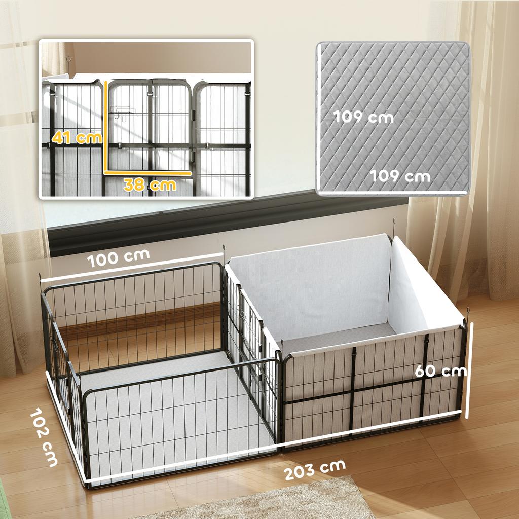 Whelping Box for Puppies, Whelping Pen Puppy Playpen with 7 Panels, 2 Areas, Washable Whelping Pad, 203x102x60cm Black