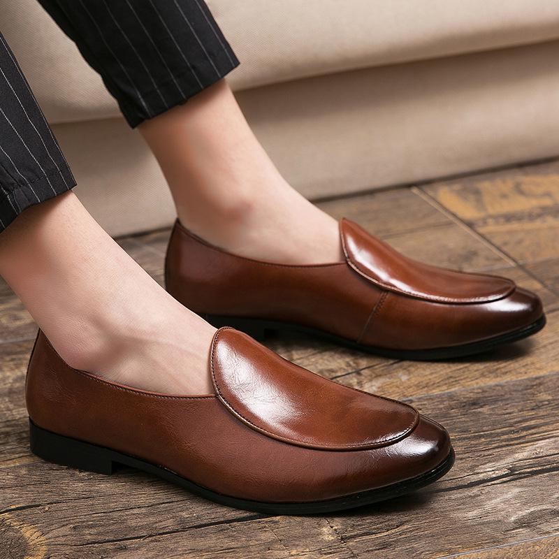 Men's Plus Size Pointed Toe Leather Loafers: Casual & Formal Slip-On Shoes