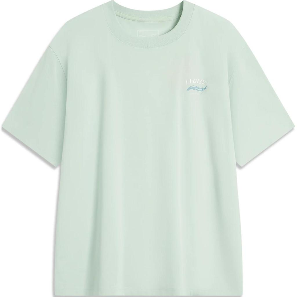 Li Ning Chinese Culture Series Letter Round Neck Comfortable Breathable Versatile Casual Short Sleeve T-Shirt Men T-Shirt Light-Moss-Blue AHSU317-5