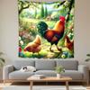 "Colorful Rooster and Hens In Floral Farm" Patterned Tapestry Decorative Wall Hanging, Home Bedroom Living Room Decor