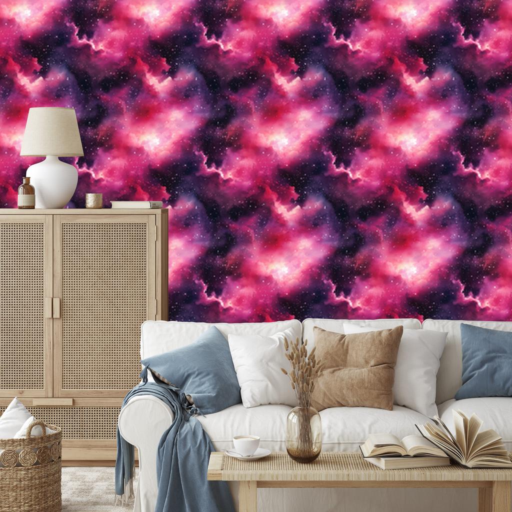 Watercolor Galaxy Wallpaper Purple, Plum and Powder Pink 50x1000