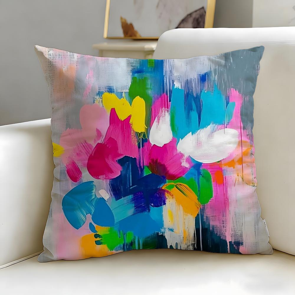 Classic Art Theme Color Paint Cushion Cover Soft & Easy-Wash Pillow Case – Versatile for Couch, Bed, Travel and Office