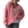 Women's Solid V-neck Long Sleeve Loose Sweater  Fall Winter Soft Lazy Style Pullover Knit Top
