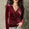 Fall New Style Women's Cross V-neck Pleated Long-sleeved T-shirt Casual Top