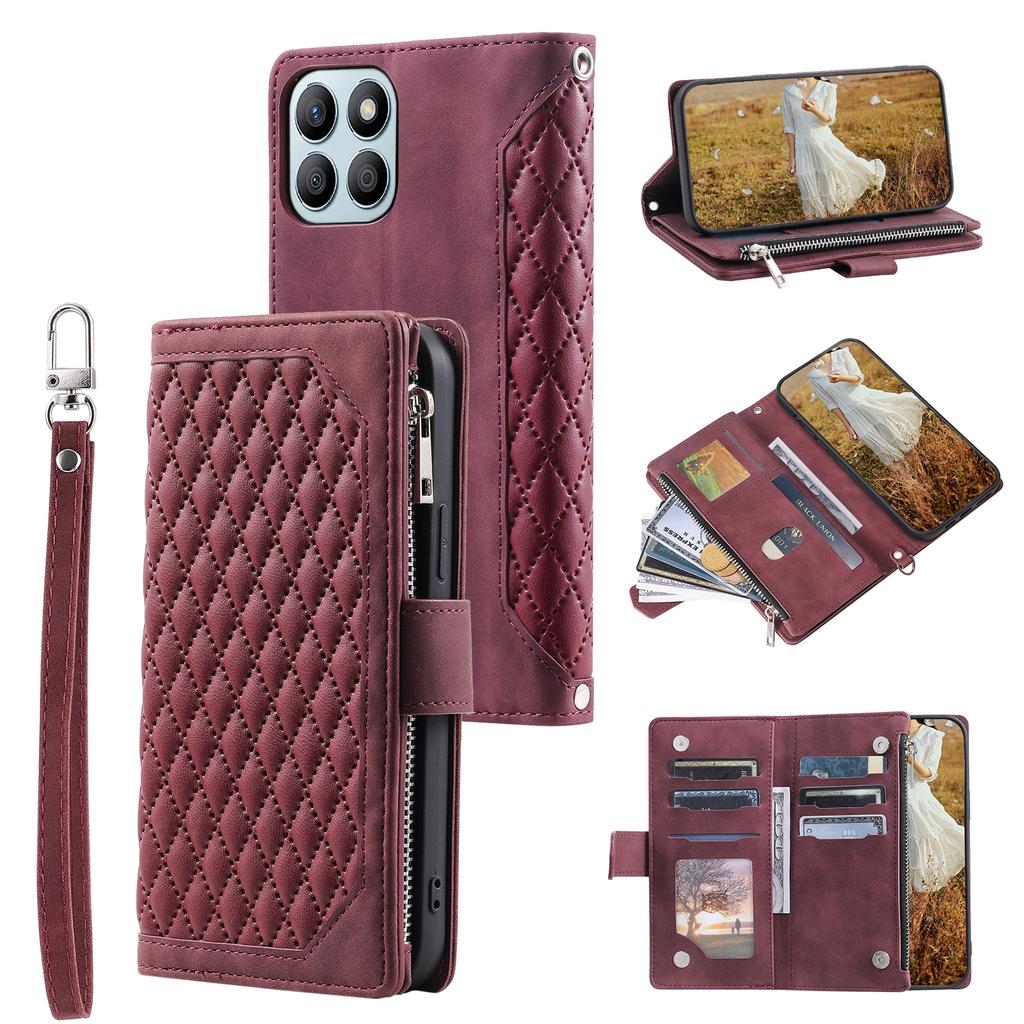 Style 005 For Honor X6b 4G Wallet Case Rhombus Stitching Line PU Leather Phone Cover