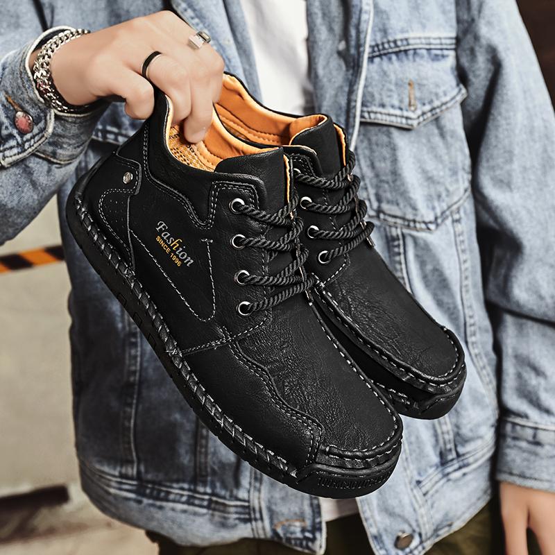 

Новые мужские ботинки из натуральной кожи с высоким голенищем и мягкой хлопковой обувью, повседневная кожаная обувь больших размеров, осенние и зимние стили 40