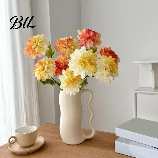 Silk Floral Arrangements Artificial 3 Head Dahlia Flowers, Realistic Fabric Arrangement, Long Stem Fake Dahlias Adjustable Flowers for Home