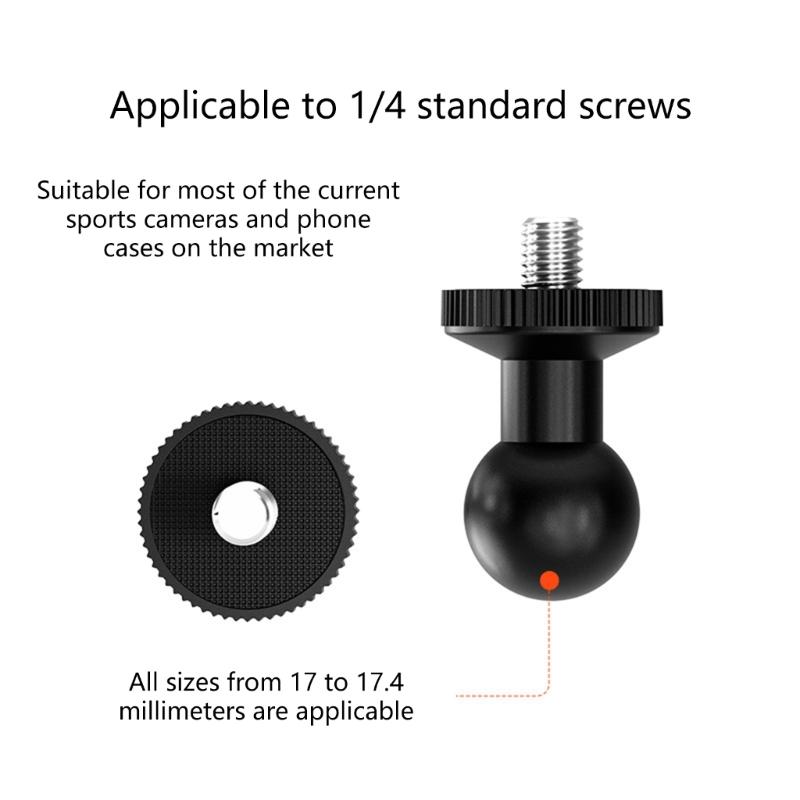 Confezione da 4 adattatori a testa sferica da 17 mm con vite da 1/4 di pollice per action cam, DSLR, supporto per telefono e tablet