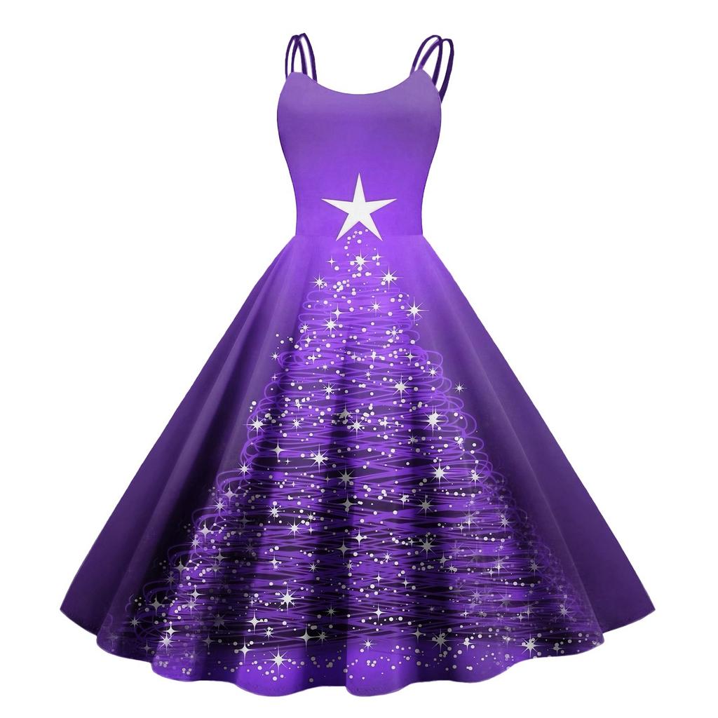 Women's Fashion Christmas Printed Sexy Strapless Gothic Cocktail Dress Punk Vintage Dress