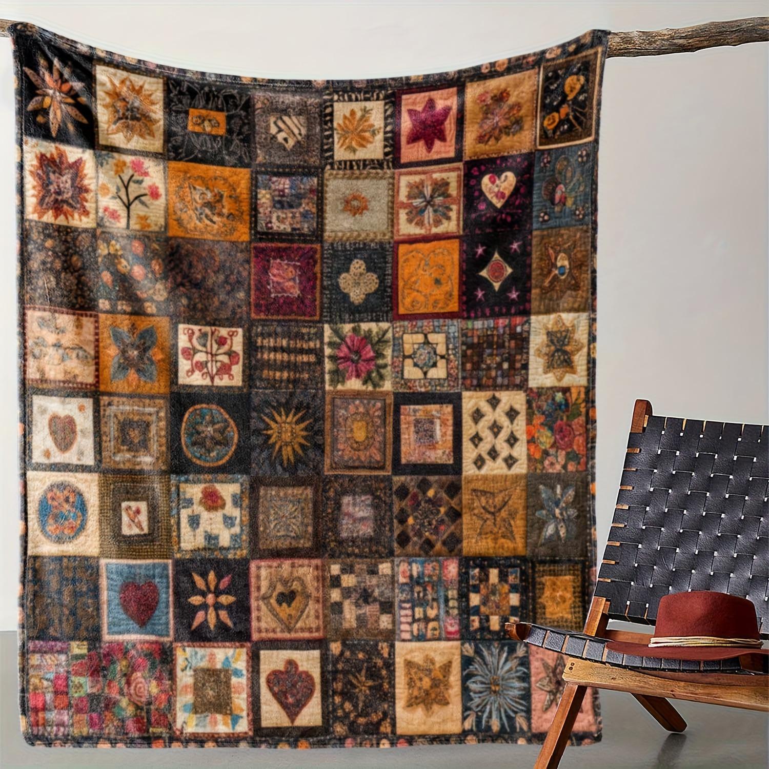 Flanell-Kuscheldecke Maiglöckchen Böhmisches Patchwork Lebendige Vintage-Decke Ganzjahresdecken für Sofa Bett Reise Geschenk Size: 150*200cm, Weight: 320 GSM