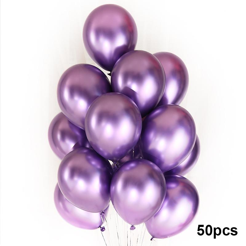 QAKGL 50 Pc Chrome Metal Color Party Decoration Balloons 12'' Latex Round Balloon Birthday Party Balloons Metallic