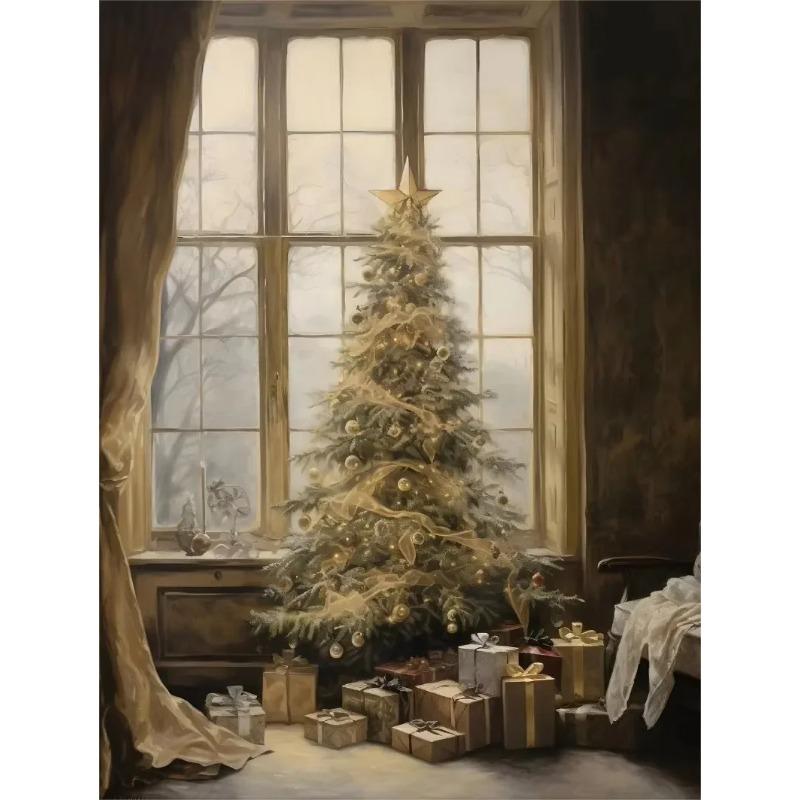 Retro Weihnachts-Wandkunst Leinwandbild Winter Weihnachtsmann Elch Schneemann Baum Geschenke Heimdekoration