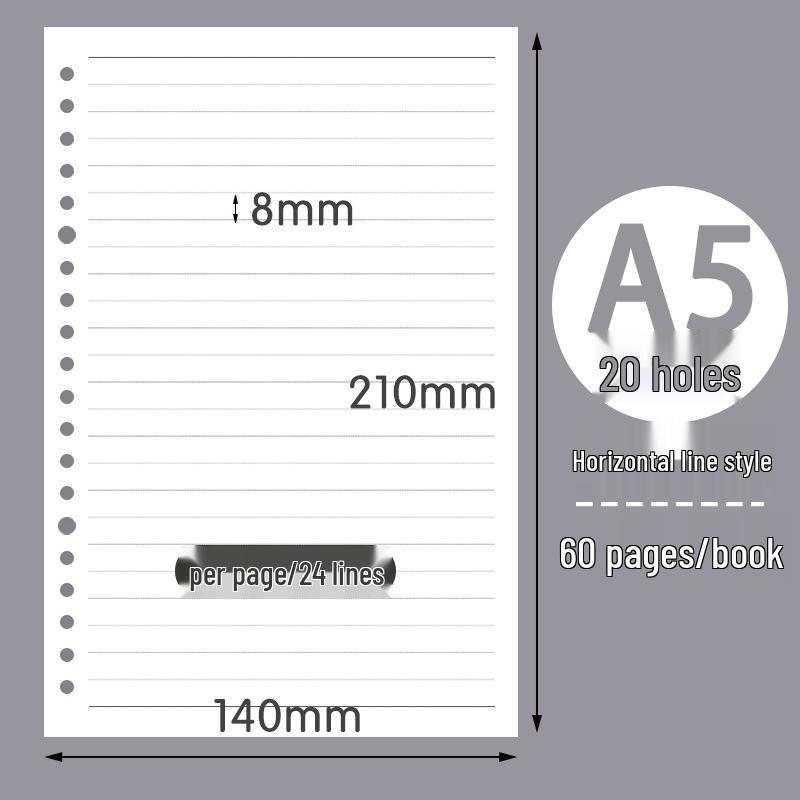

Four-Sided Partner Loose-Leaf Notebook Refill: B5 and A5, 26/20 Holes, Lined Grid Paper