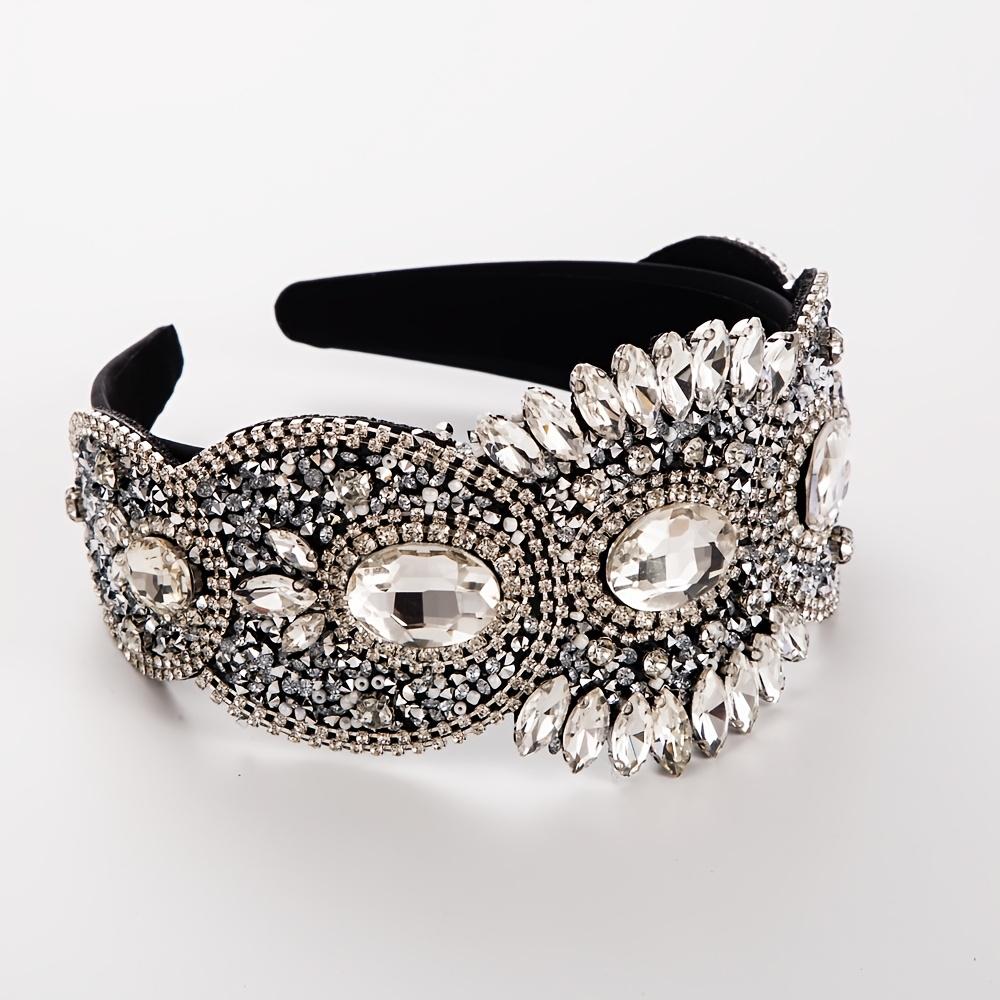 Elegant Vintage Inspired Rhinestone & Floral Headband Wide, Glamorous Hair Accessory for Women | Perfect for Parties & Formal Events