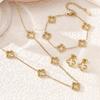 3 In 1 Three-dimensional Hydraulic Hollow Stainless Steel 18K Lucky Grass Four-leaf Clover Chen Lady Bracelet Necklace Stud Earrings Set