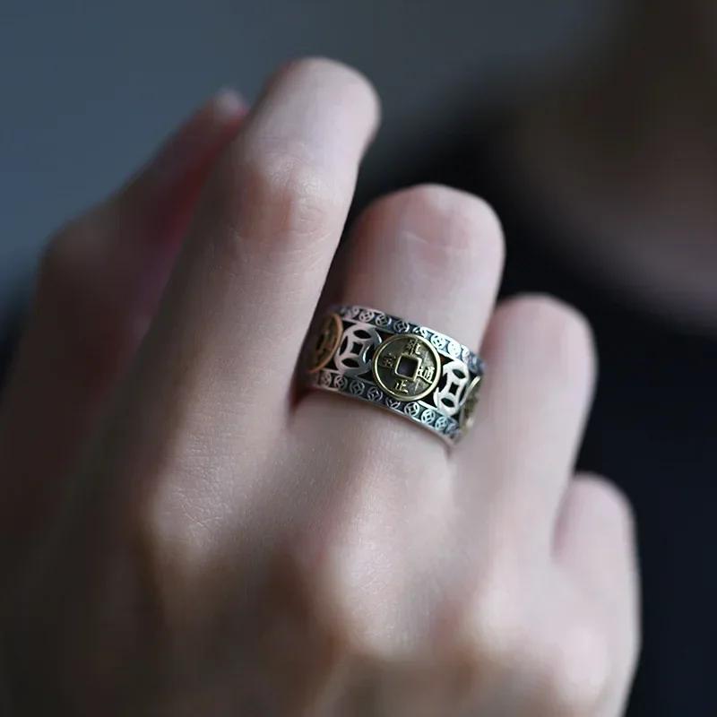 Νέο σε Ταϊλανδέζικο Στυλ Νομίσματα Πέντε Αυτοκρατόρων Γούρι Ανδρικά Δαχτυλίδια Vintage Φαρδύ Κλασικό Σχέδιο Κοκτέιλ Μπανκέτ Πάρτι Κοσμήματα