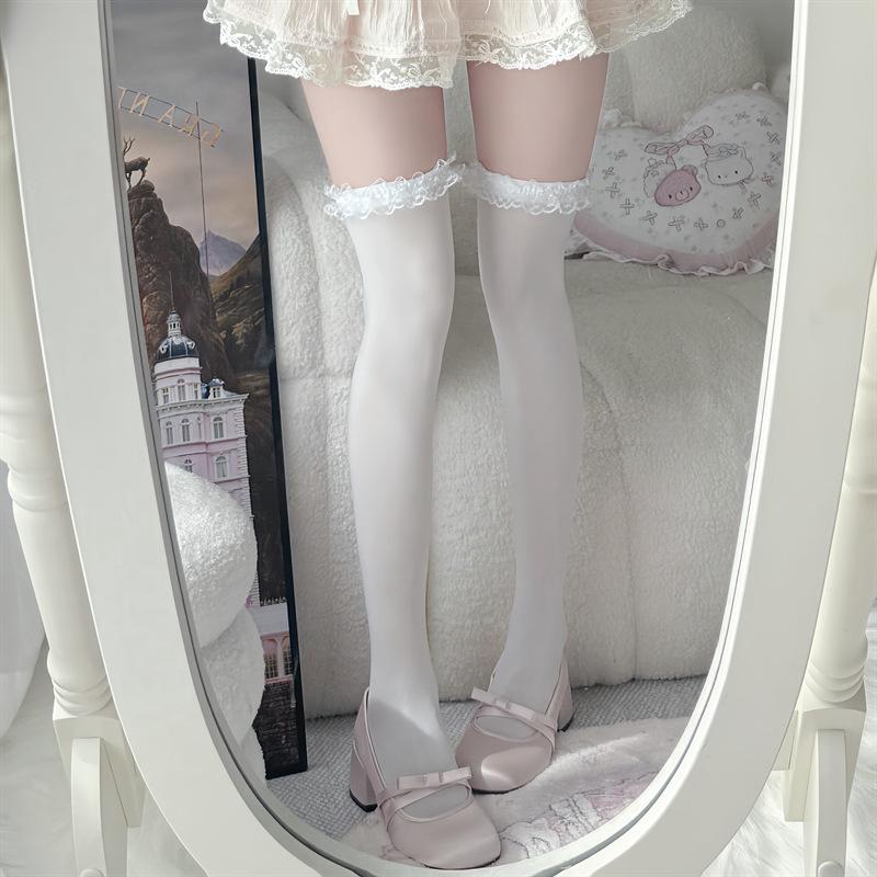 Lace Long Knee Socks, Stockings, White Lolita Thigh Socks Women, Stockings Jk Stockings