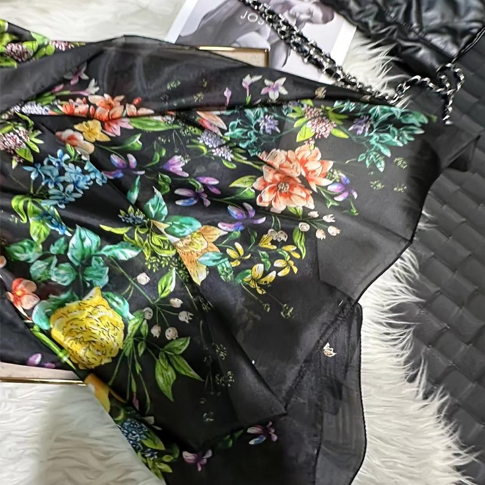Yellow 100% Silk Long Scarf Hijab Female Summer Jungle Design Beach Shawls Fall Winter Mulberry Silk Scarfs Blue,Sky Blue