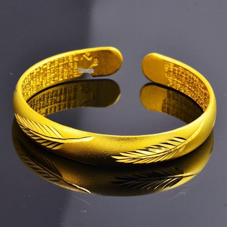 Gypsophila Heart Sutra Silver Open Bangle: Simple Women's Buddhist Bracelet
