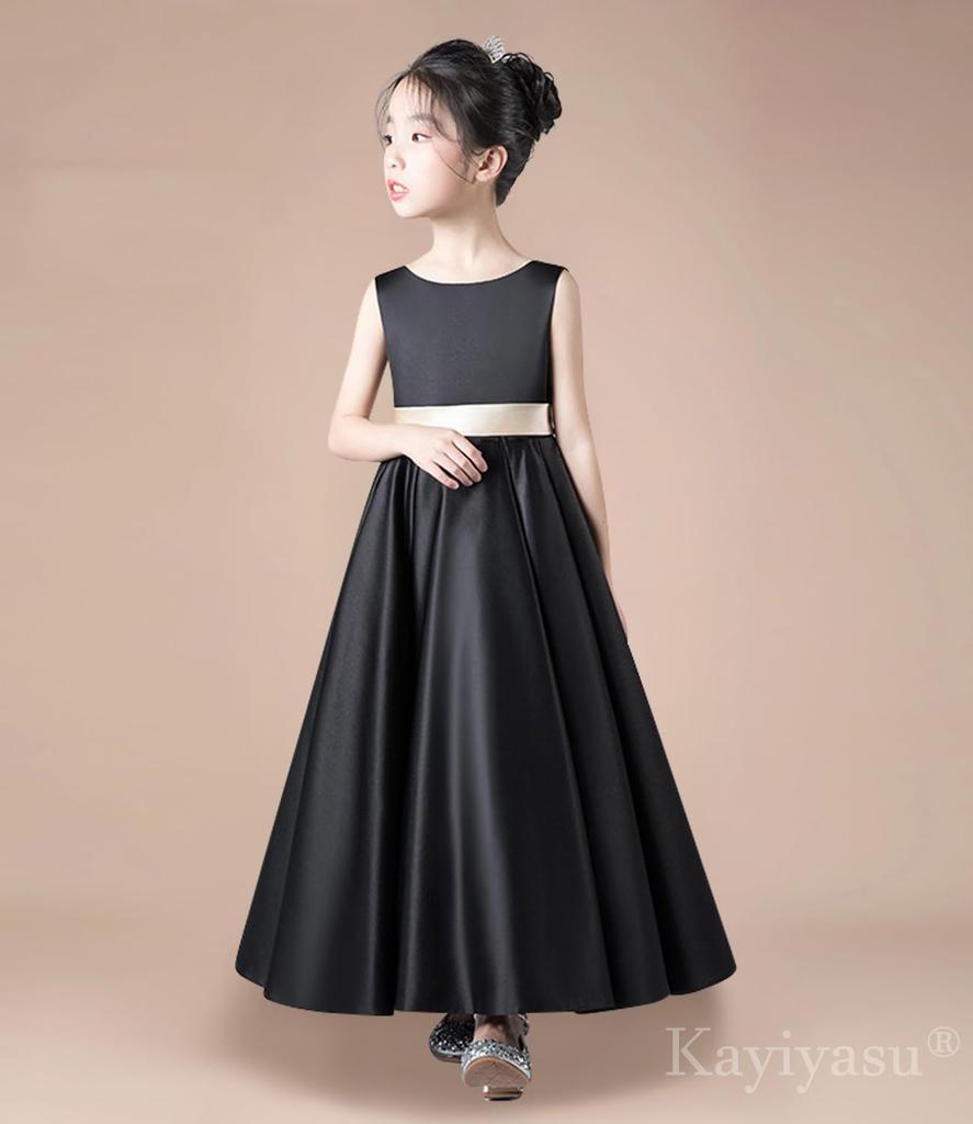 Kayiyasu Long Satin Dress for Perfect for Piano Formal Slimming Children's Dress, V-Neck Girls, Recitals, Weddings, Occasions, Sleeveless, Elegant,