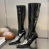 Fashion Eilyken Fashion Patent Leather Knee-High Women Boots Pointed Toe Heels Stripper Thin High Shoes Sexy Long Ladies Booties