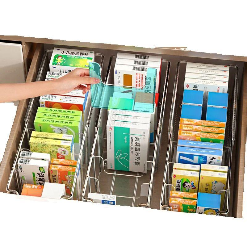 Clear Expandable Medicine Organizer Box Adjustable PET Plastic Drawer Divider Storage Container For Pills Vitamins Cosmetics Fit