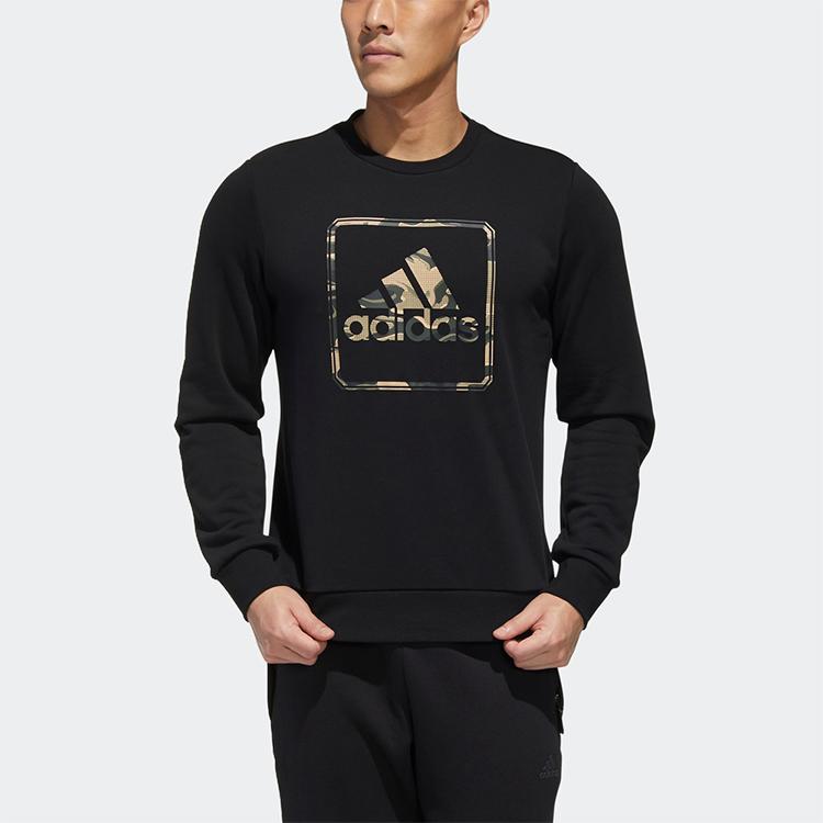 Adidas Mh Gfx Ft Bos Logo Print Crew Neck Sweatshirt Men Tops Black GM4477
