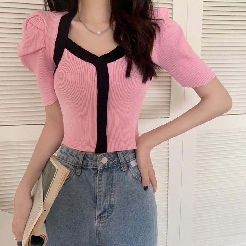 

Women s Crop Top Contrast Color Slim Casulal Knitted Sleeveless Summer One Size