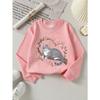 European Sizes Girls' Crew Neck Sweatshirt with Cat Floral Vine Art, Autumn Winter Western Long-Sleeved Casual for Young Girls.