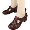 Ethnic style retro casual real soft leather single shoes women's year thick heel soft sole mother shoes hollow hole shoes