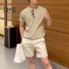 Summer Men T-Shirt Crew Neck Solid Color Short Sleeves Knitted Shirt Breathable Slim Fit Lightweight Basic Tee Casual Business Top